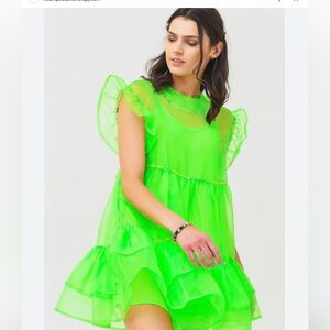 NWOT celia b women clementine dress in neon green tiered dress - Size S